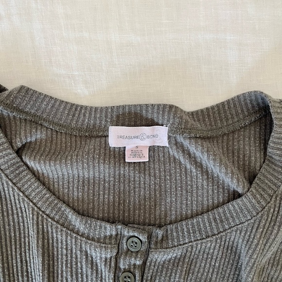 Women's Ribbed Henley Top - Olive - Picture 2 of 3